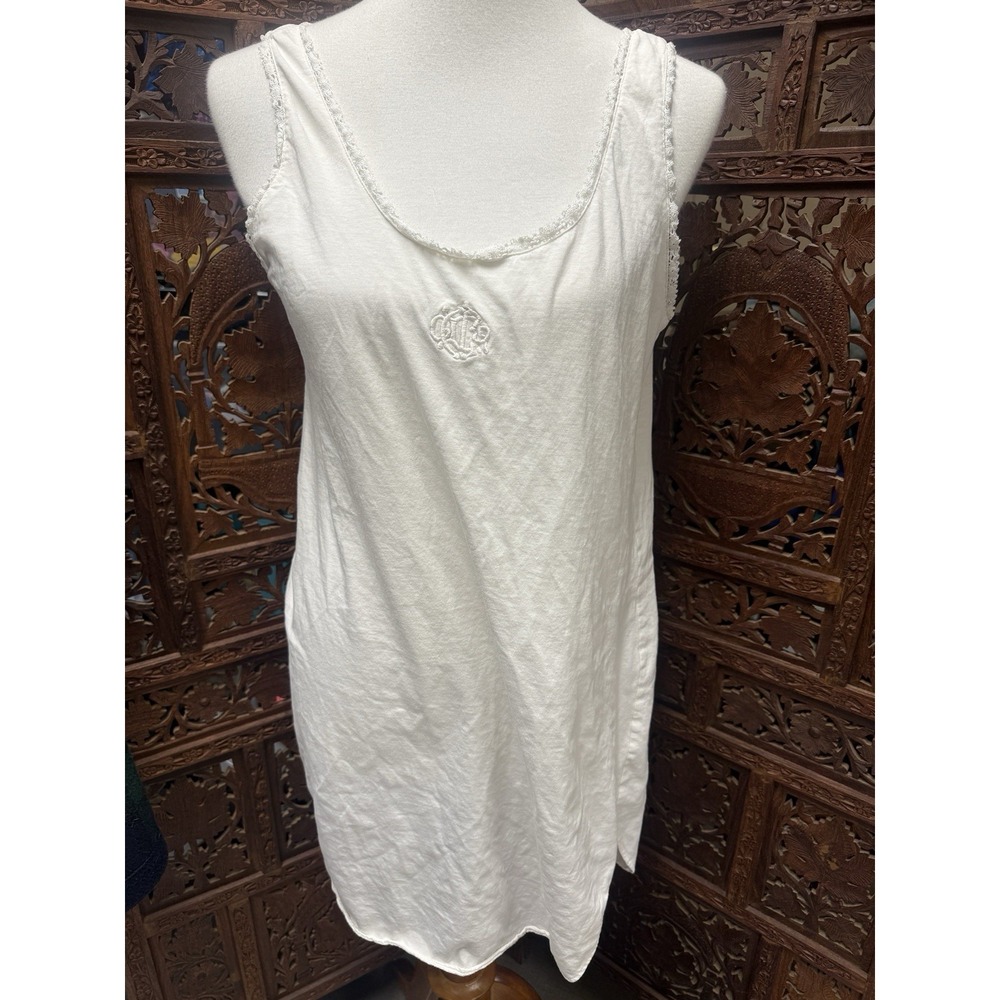 Vintage Christian Dior monogrammed tank top night shirt medium white ivory